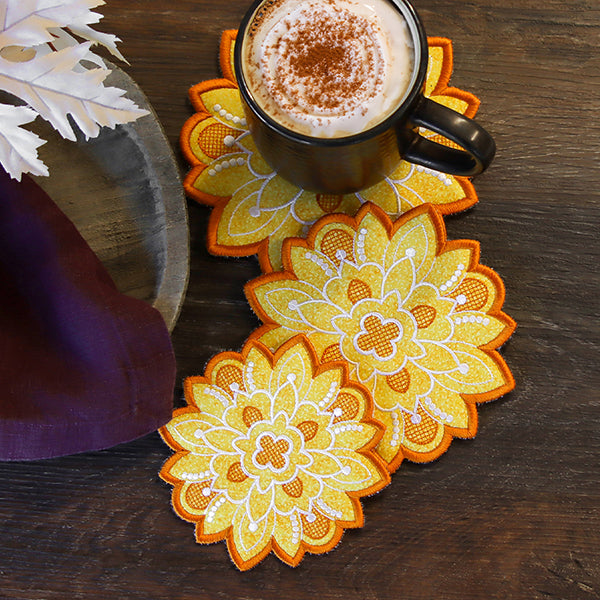 Art Deco Autumn Sunflower Trivet (In-the-Hoop)