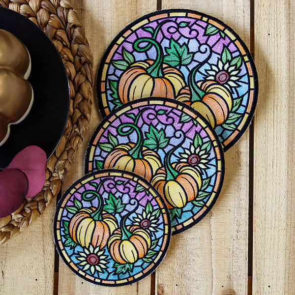 Stained Glass Autumn Pumpkin Trivet (In-the-Hoop)