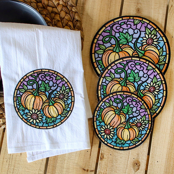 Stained Glass Autumn Pumpkin Trivet (In-the-Hoop)
