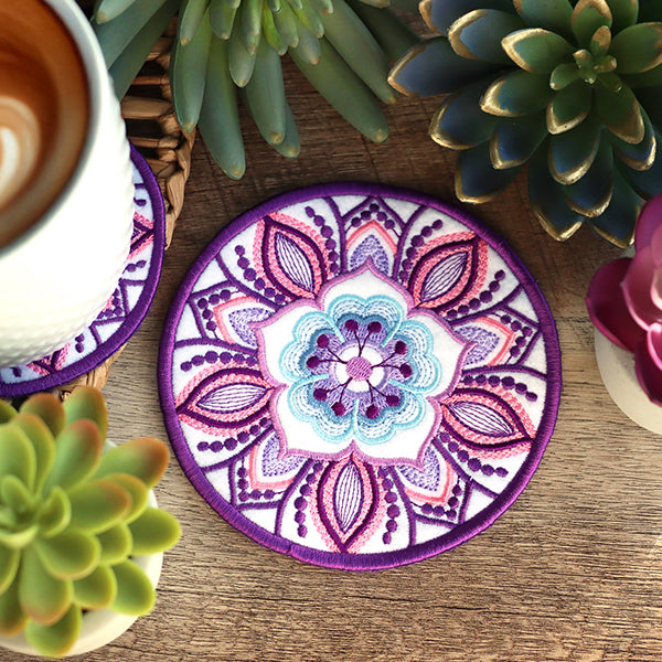 Bohemian Kaleidoscope Flower Coaster (In-the-Hoop)