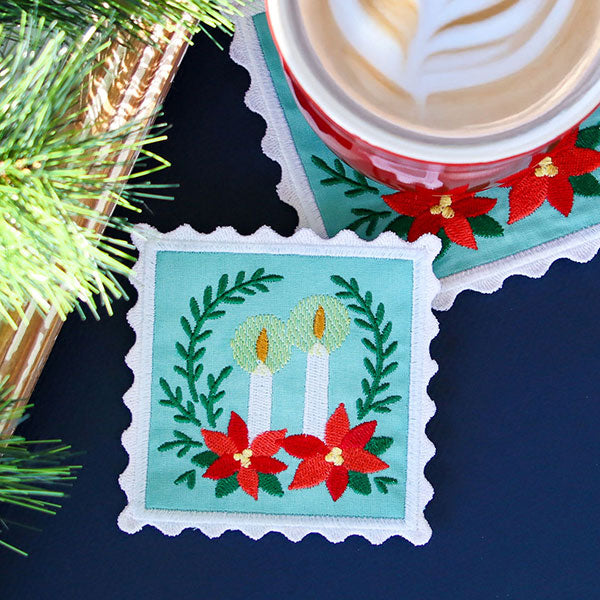 Christmas Stamp Coasters - Candles (In-the-Hoop)
