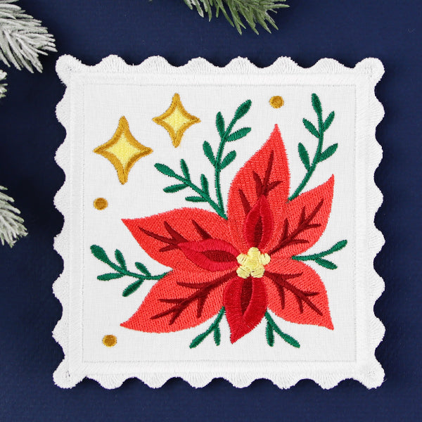 Christmas Stamp Coasters - Poinsettia (In-the-Hoop)