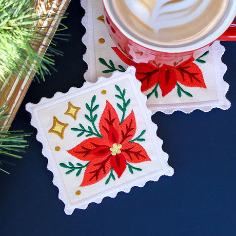 Christmas Stamp Coasters - Poinsettia (In-the-Hoop)