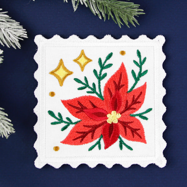 Christmas Stamp Coasters - Poinsettia (In-the-Hoop)