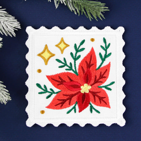 Christmas Stamp Coasters - Poinsettia (In-the-Hoop)