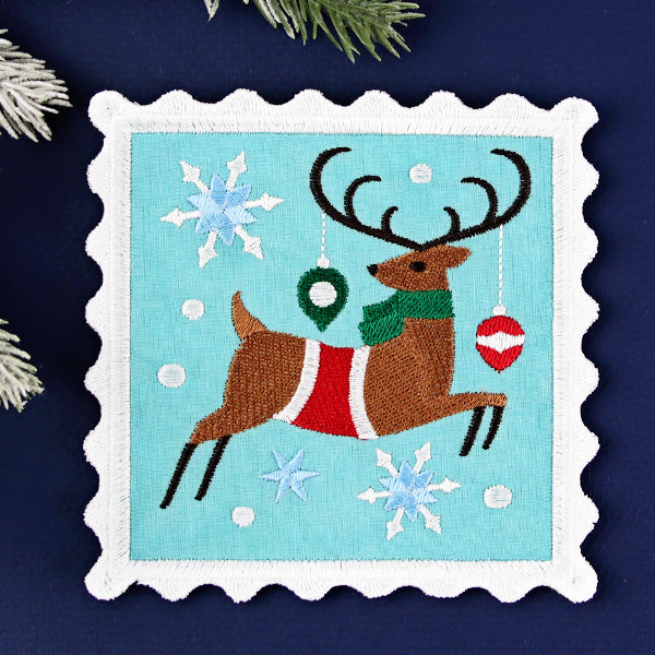 Christmas Stamp Coasters - Reindeer (In-the-Hoop)