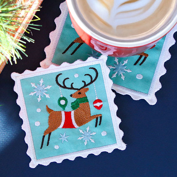 Christmas Stamp Coasters - Reindeer (In-the-Hoop)