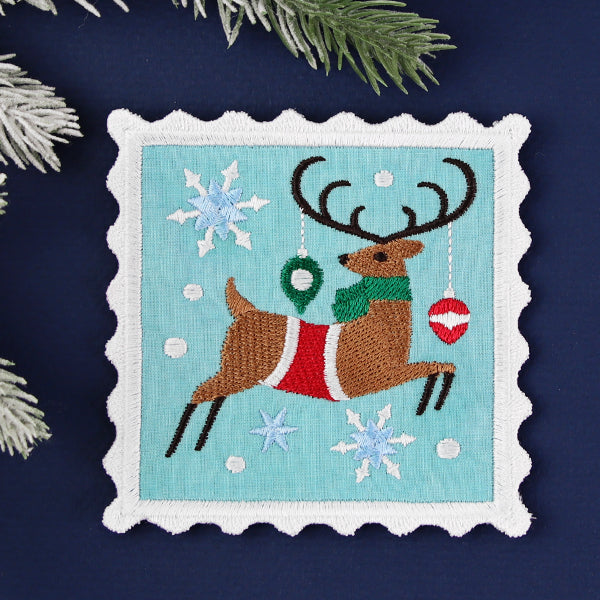 Christmas Stamp Coasters - Reindeer (In-the-Hoop)