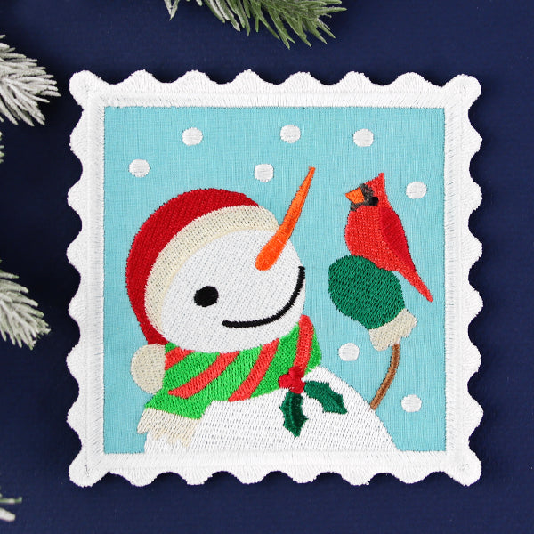 Christmas Stamp Coasters - Snowman (In-the-Hoop)