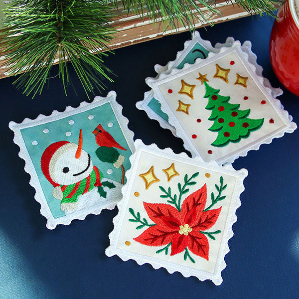 Christmas Stamp Coasters - Snowman (In-the-Hoop)
