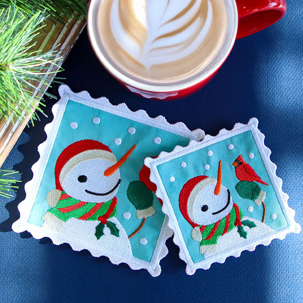 Christmas Stamp Coasters - Snowman (In-the-Hoop)