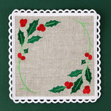 Lace Edge Holly & Berries Coaster (In-the-Hoop)