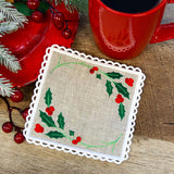 Lace Edge Holly & Berries Coaster (In-the-Hoop)