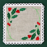 Lace Edge Holly & Berries Coaster (In-the-Hoop)