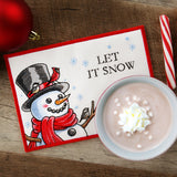 Let It Snow Snowman Mug Rug (In-the-Hoop)