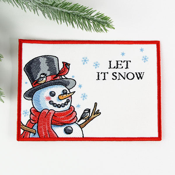 Let It Snow Snowman Mug Rug (In-the-Hoop)