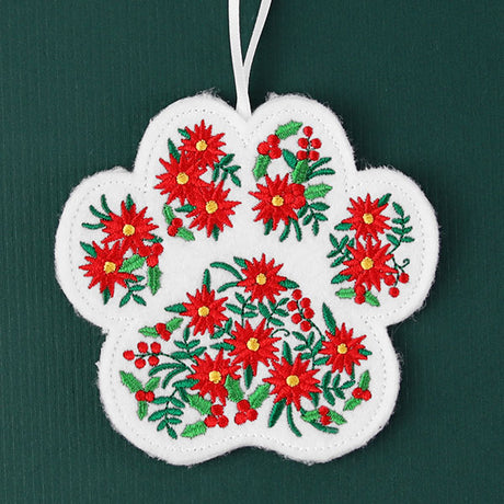 Christmas Poinsettia Pet Paw Ornament (In-the-Hoop)