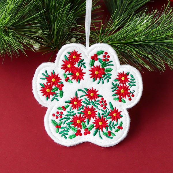 Christmas Poinsettia Pet Paw Ornament (In-the-Hoop)