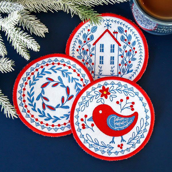 Nordic Necessities Coaster - Bird (In-the-Hoop)