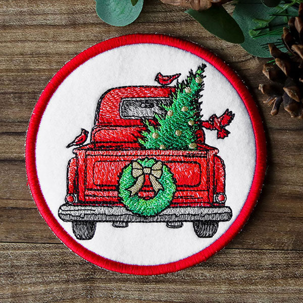 Christmas Trees Retro Truck Coaster (In-the-Hoop)