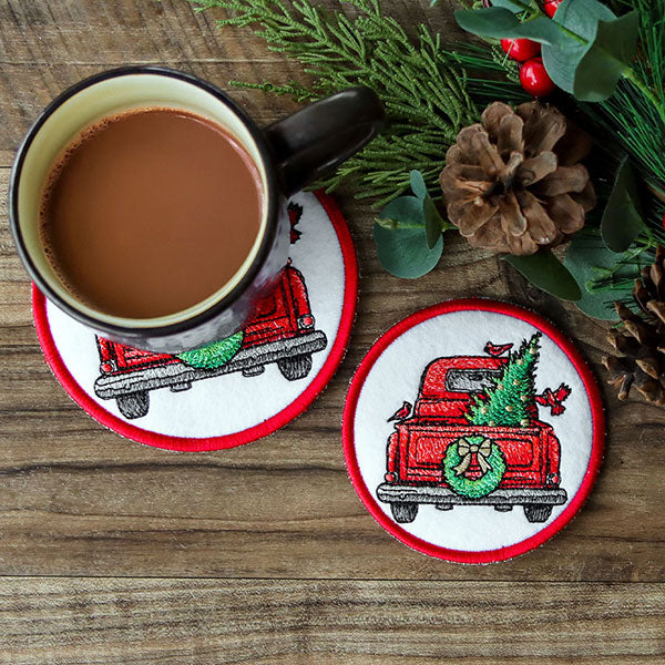 Christmas Trees Retro Truck Coaster (In-the-Hoop)