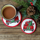 Christmas Trees Retro Truck Coaster (In-the-Hoop)