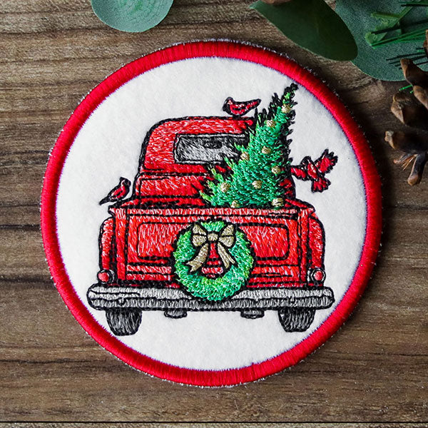 Christmas Trees Retro Truck Coaster (In-the-Hoop)