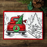 Christmas Trees Retro Truck Mug Rug (In-the-Hoop)