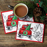 Christmas Trees Retro Truck Mug Rug (In-the-Hoop)