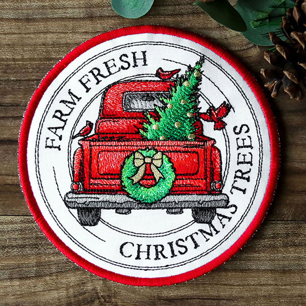 Christmas Trees Retro Truck Stamp Trivet (In-the-Hoop)