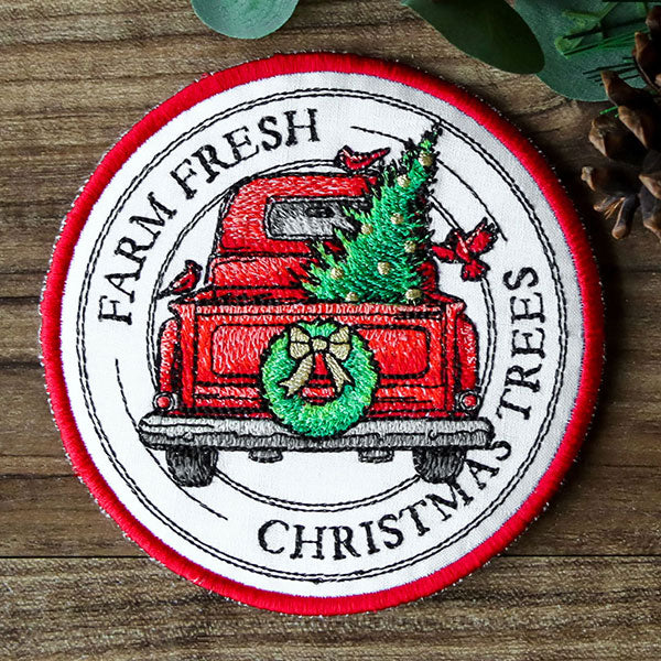 Christmas Trees Retro Truck Stamp Trivet (In-the-Hoop)