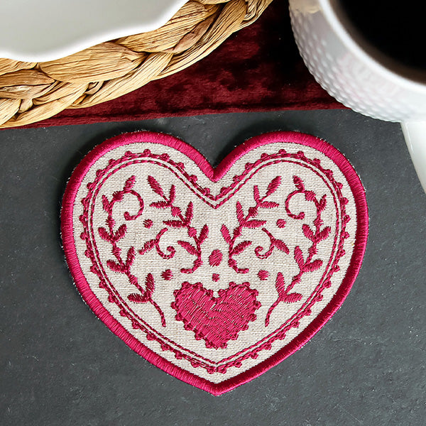 Textured Heart Coaster 1 (In-the-Hoop)