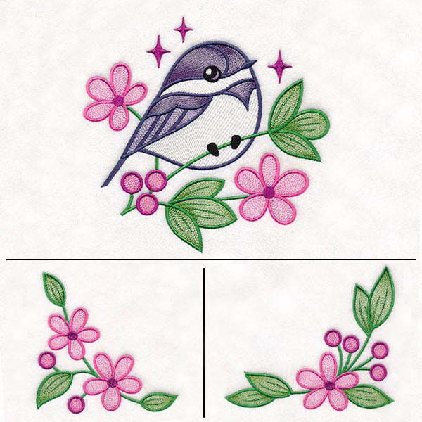 Chickadee and Blooms Pillow Pair
