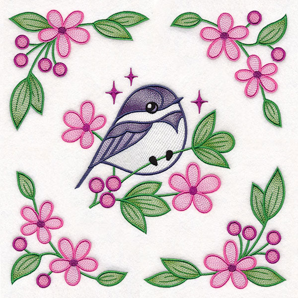 Chickadee and Blooms Pillow Pair
