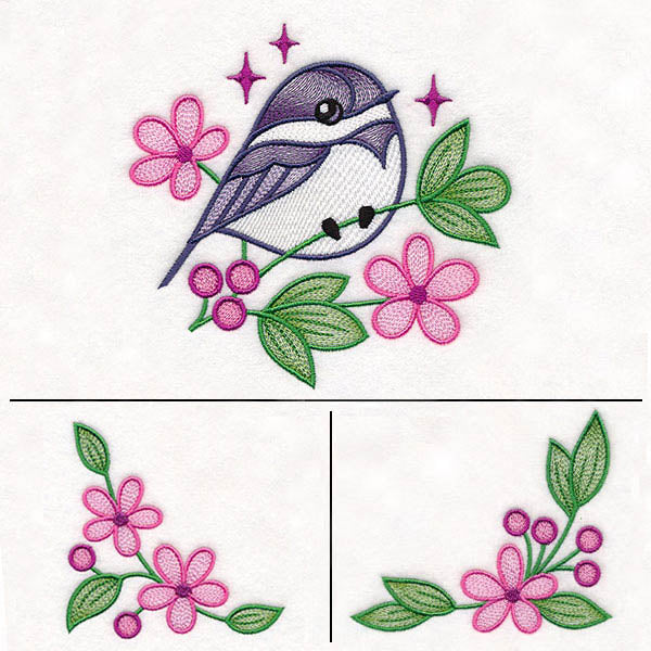 Chickadee and Blooms Pillow Pair