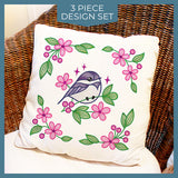 Chickadee and Blooms Pillow Pair