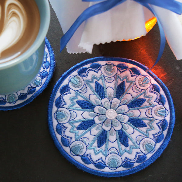 Delft Blue Mandala Coaster (In-the-Hoop)
