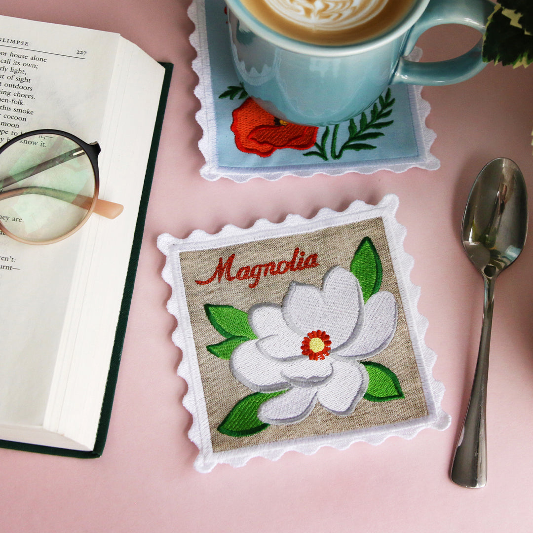 Lace Edge Flower Stamp Coaster - Magnolia (In-the-Hoop)