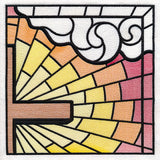 Stained Glass Cross at Sunrise Scene (Set)