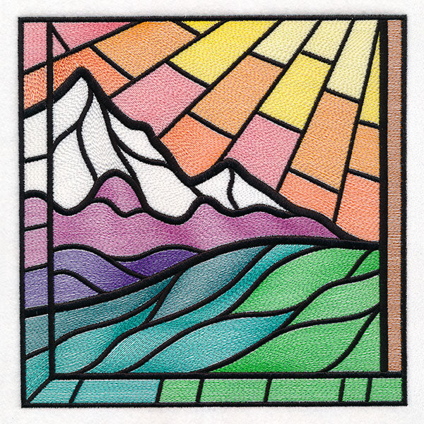 Stained Glass Cross at Sunrise Scene (Set)