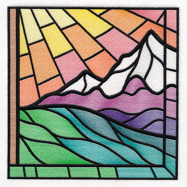 Stained Glass Cross at Sunrise Scene (Set)