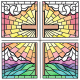 Stained Glass Cross at Sunrise Scene (Set)