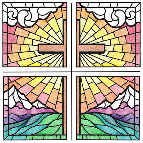 Stained Glass Cross at Sunrise Scene (Set)