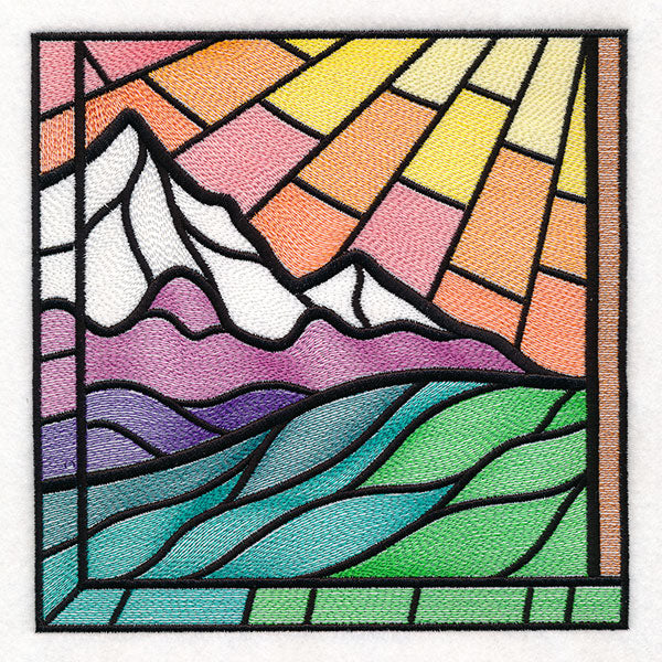 Stained Glass Cross at Sunrise Scene (Set)