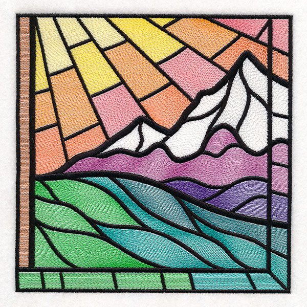 Stained Glass Cross at Sunrise Scene (Set)