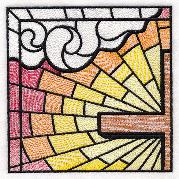 Stained Glass Cross at Sunrise Scene (Set)