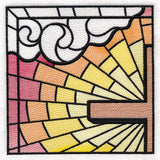 Stained Glass Cross at Sunrise Scene (Set)