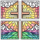 Stained Glass Cross at Sunrise Scene (Set)
