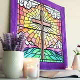 Stained Glass Cross at Sunrise Scene (Set)