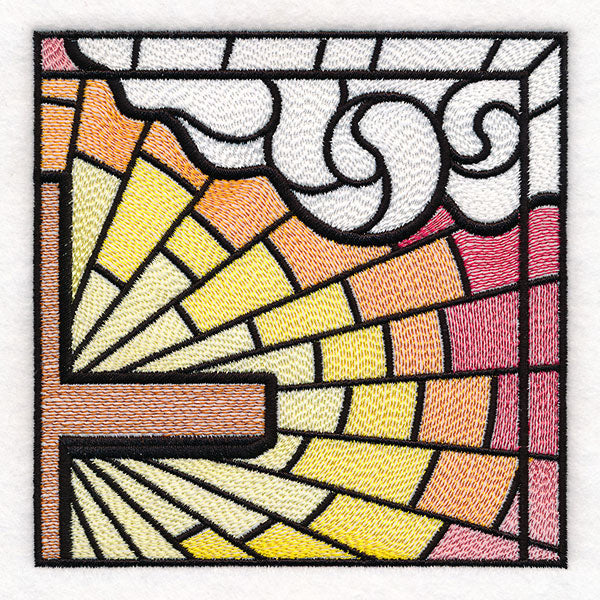 Stained Glass Cross at Sunrise Scene (Set)